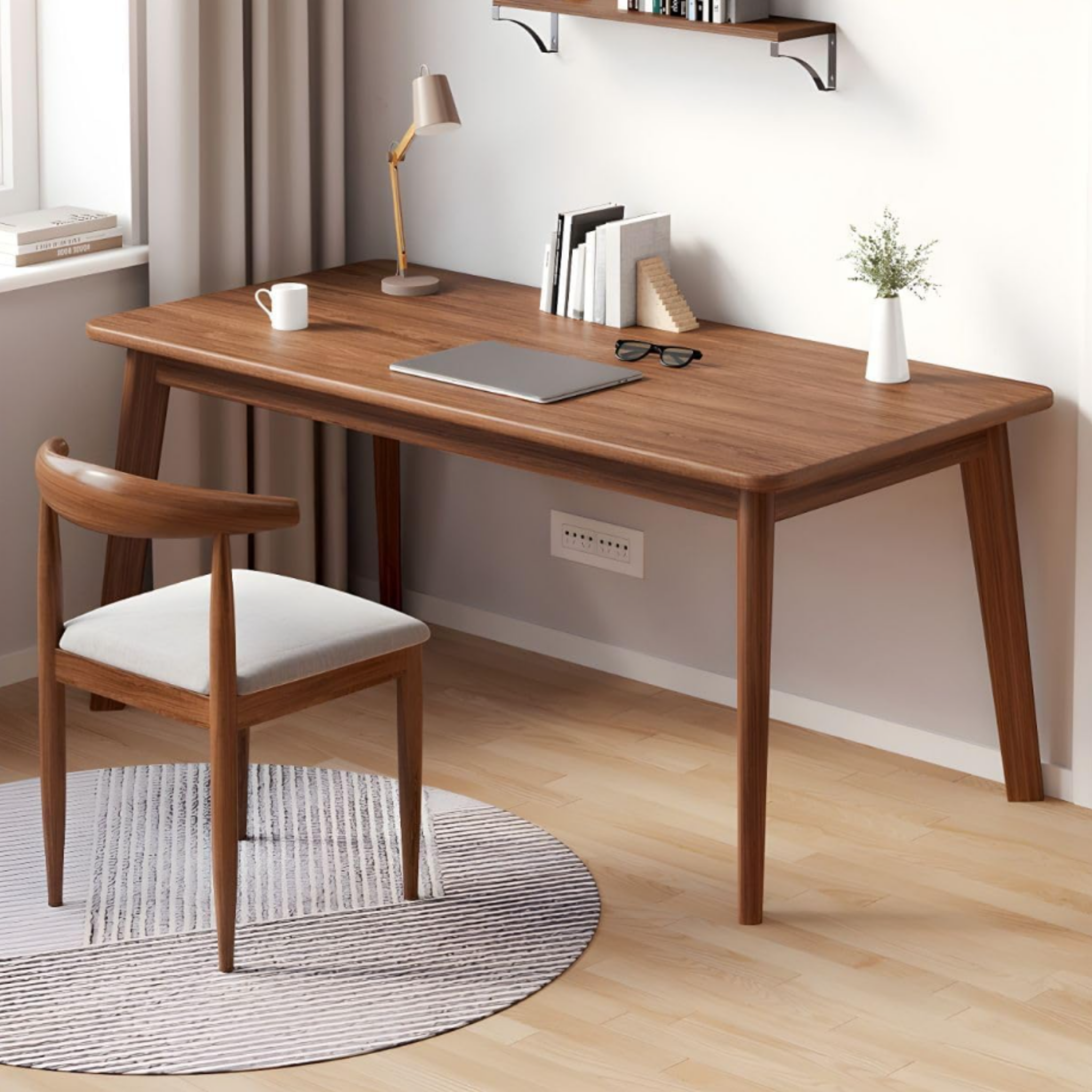 Walnut solid wood computer desk in a home office