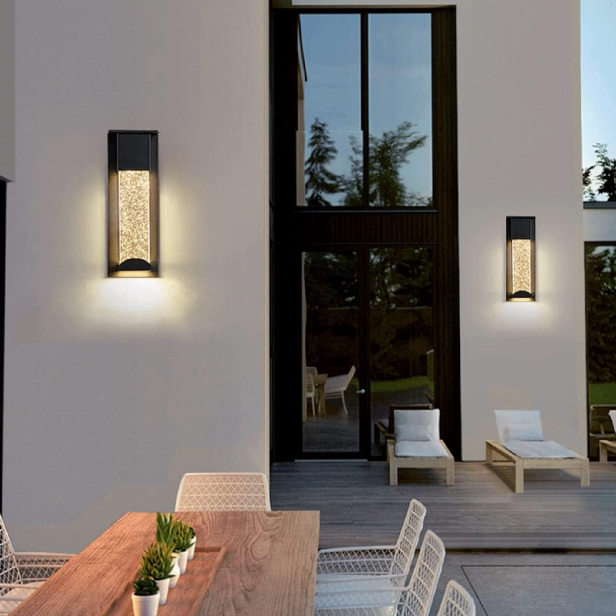 Waterproof LED wall light on an exterior wall