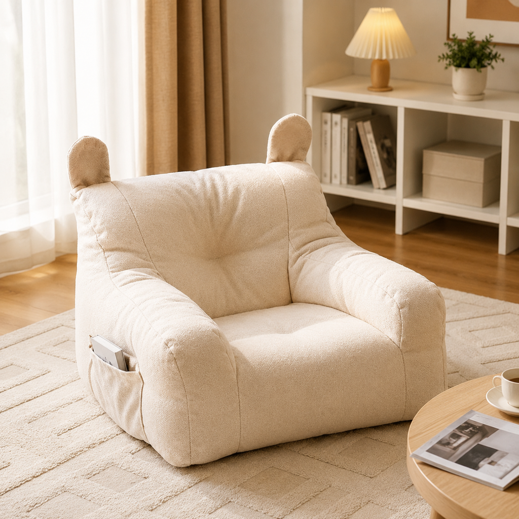 White kids sofa chair with ear-shaped backrest