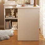 Side view of contemporary white L-shaped desk