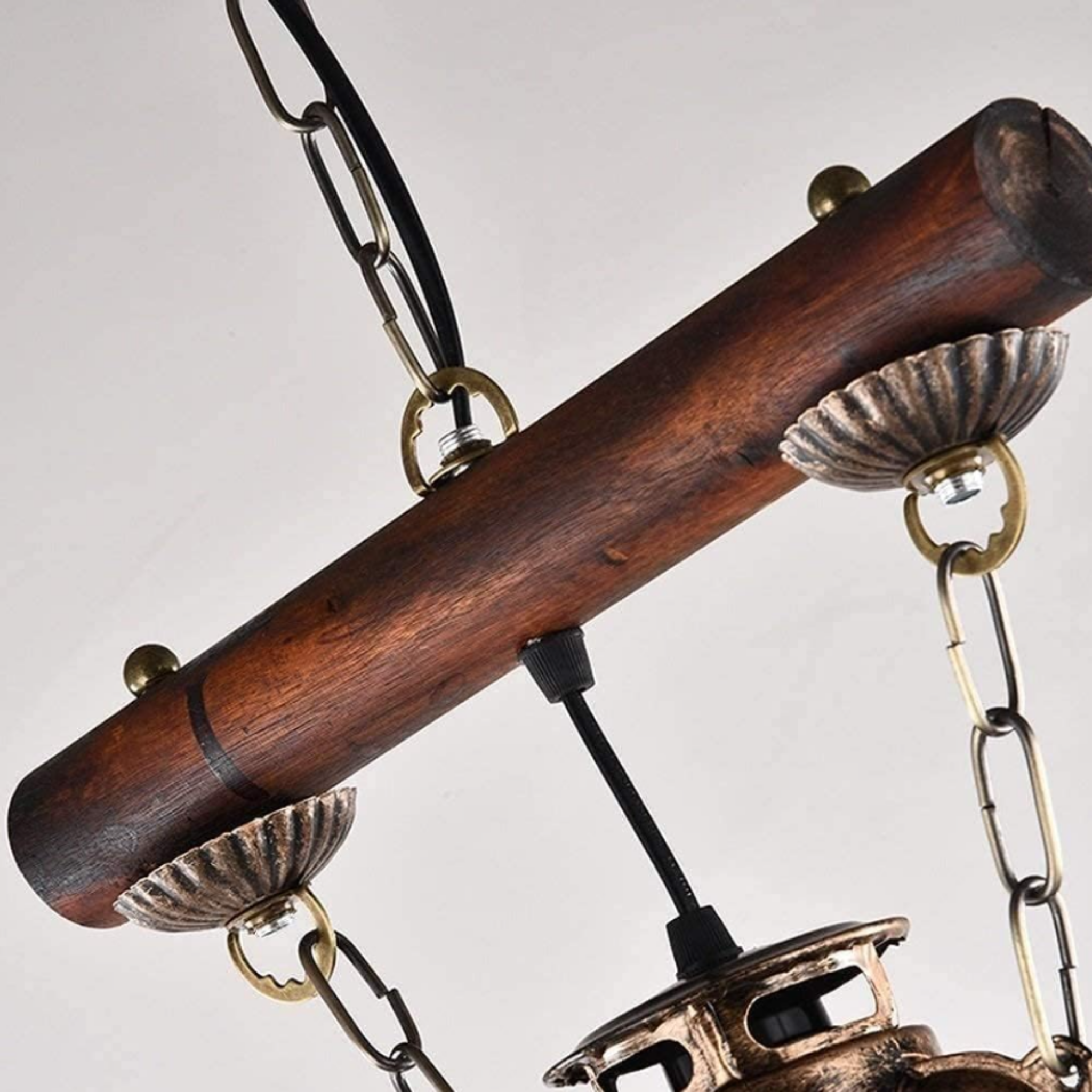 Wood decorative detail on industrial pendant light