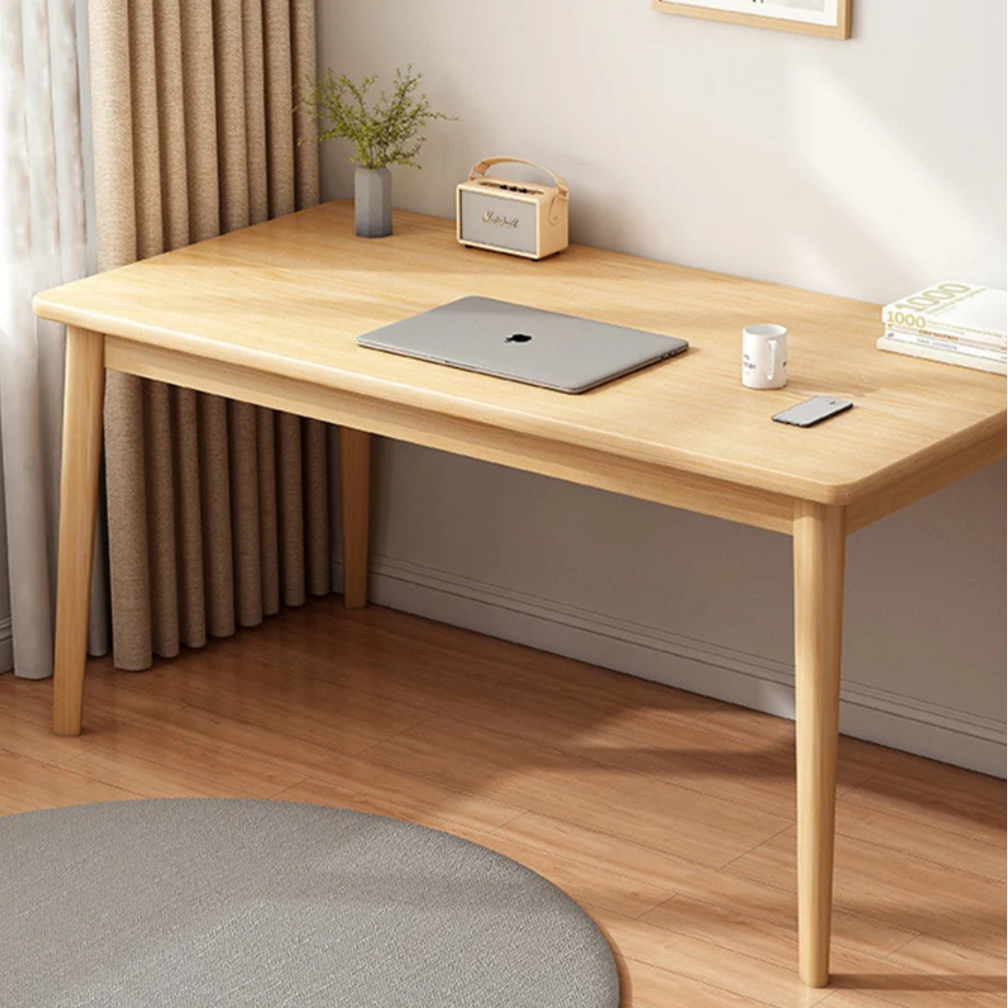 Natural wood solid wood computer desk in a study room