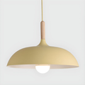 Yellow dome pendant light with wooden top