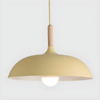 Yellow dome pendant light with wooden top